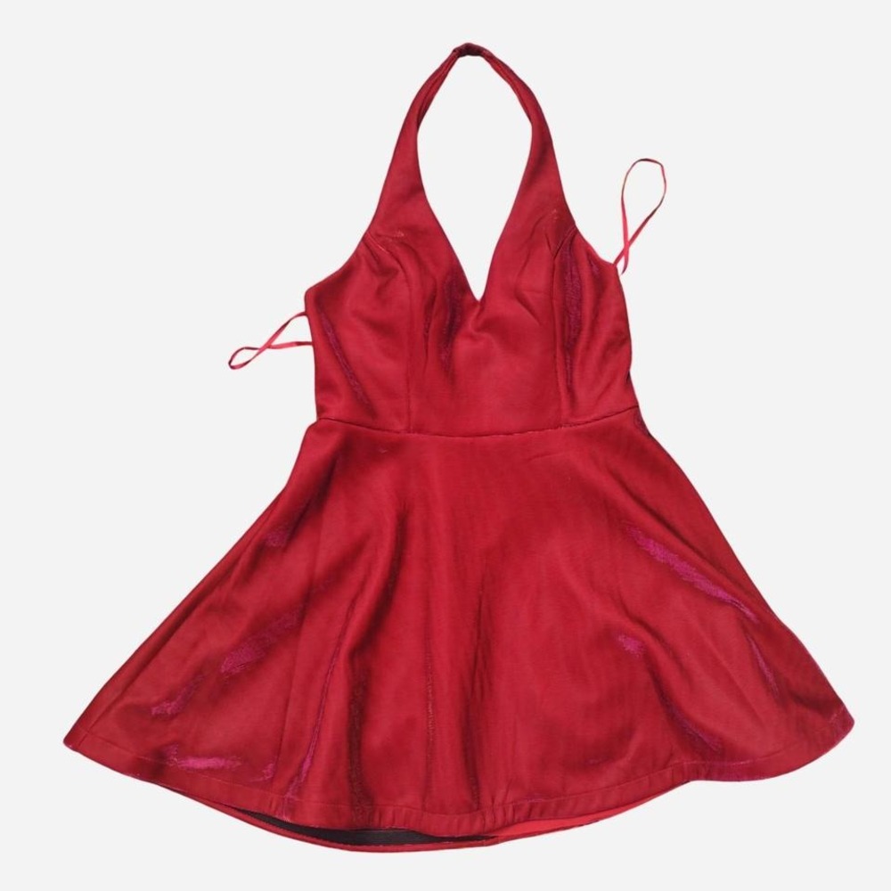 Size 15 Red halter dress youthful feminine classic party glam cocktail playful